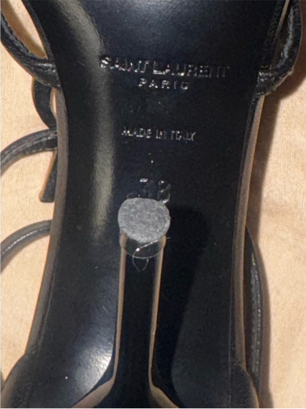 Saint Laurent Black Leather Stiletto Sandals with Gold YSL Logo - Picture 10 of 11